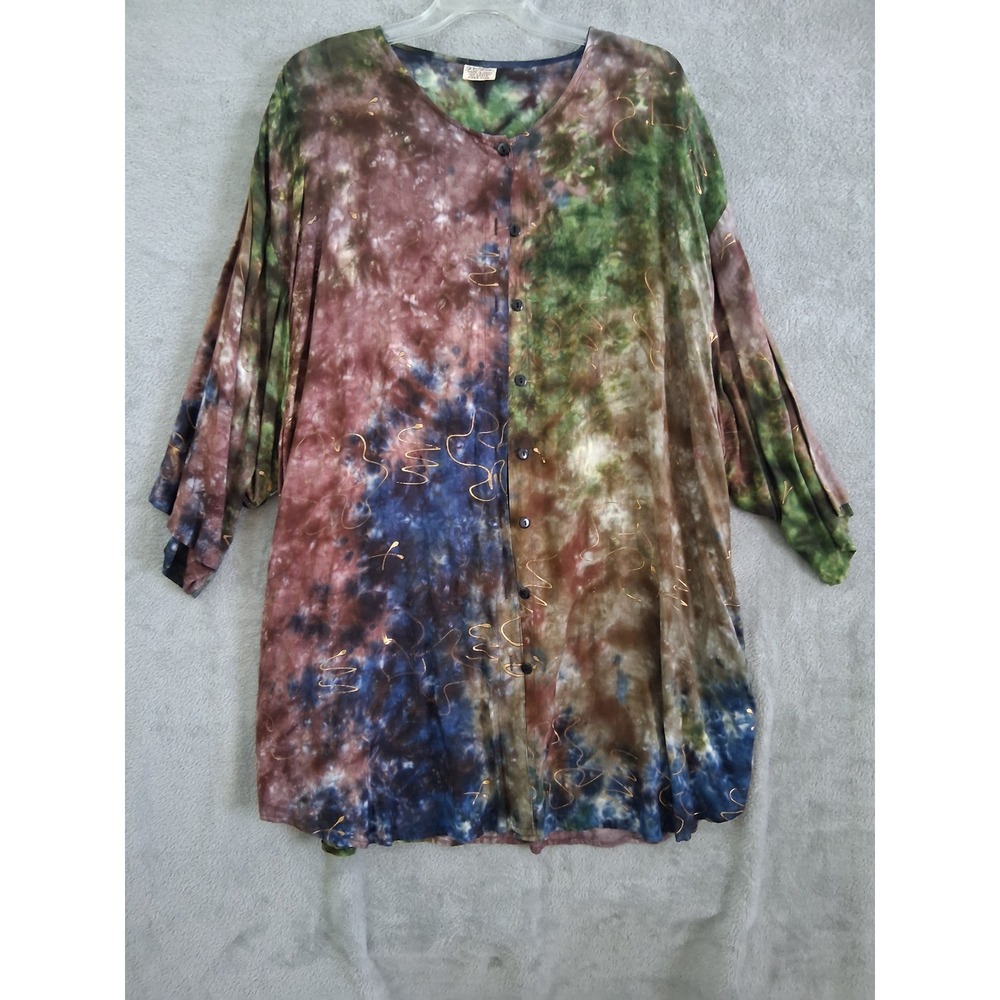 Magic Tunic Shirt Oversized Tie Dye Gold Geo Earthy Boho Artsy Hippie Festival